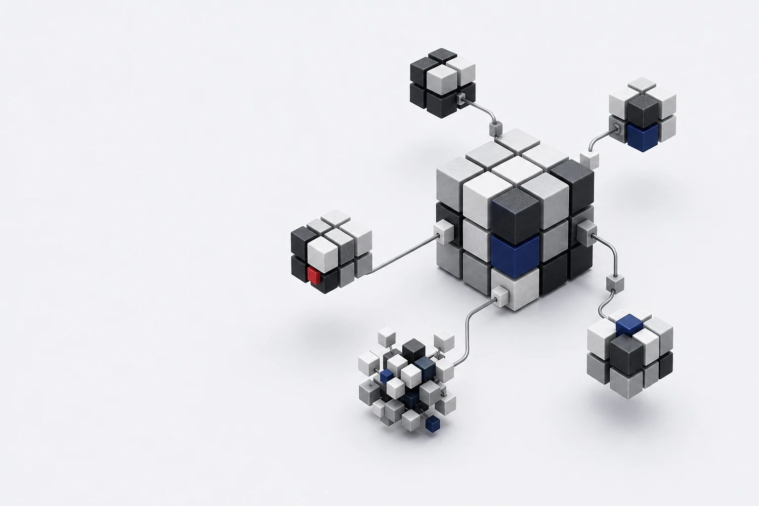 A dimensional composite cube system connected to smaller modules